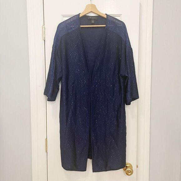 St. John Blue Knit Cardigan Coat Sequin Sparkle Size Large - Picture 1 of 8